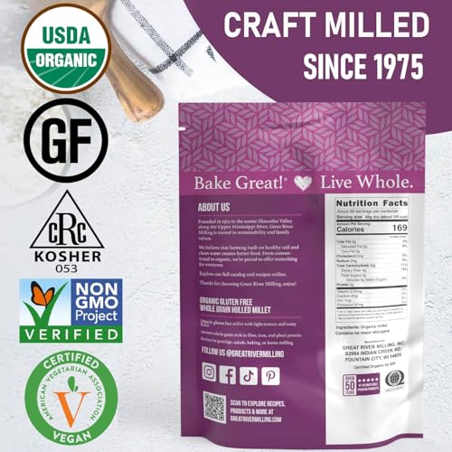 Great River Milling Organic Hulled Millet, Gluten Free Whole Grain