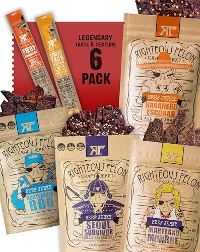 Righteous Felon Beef Jerky Snack, Gluten Free, High Protein, Low Calorie
