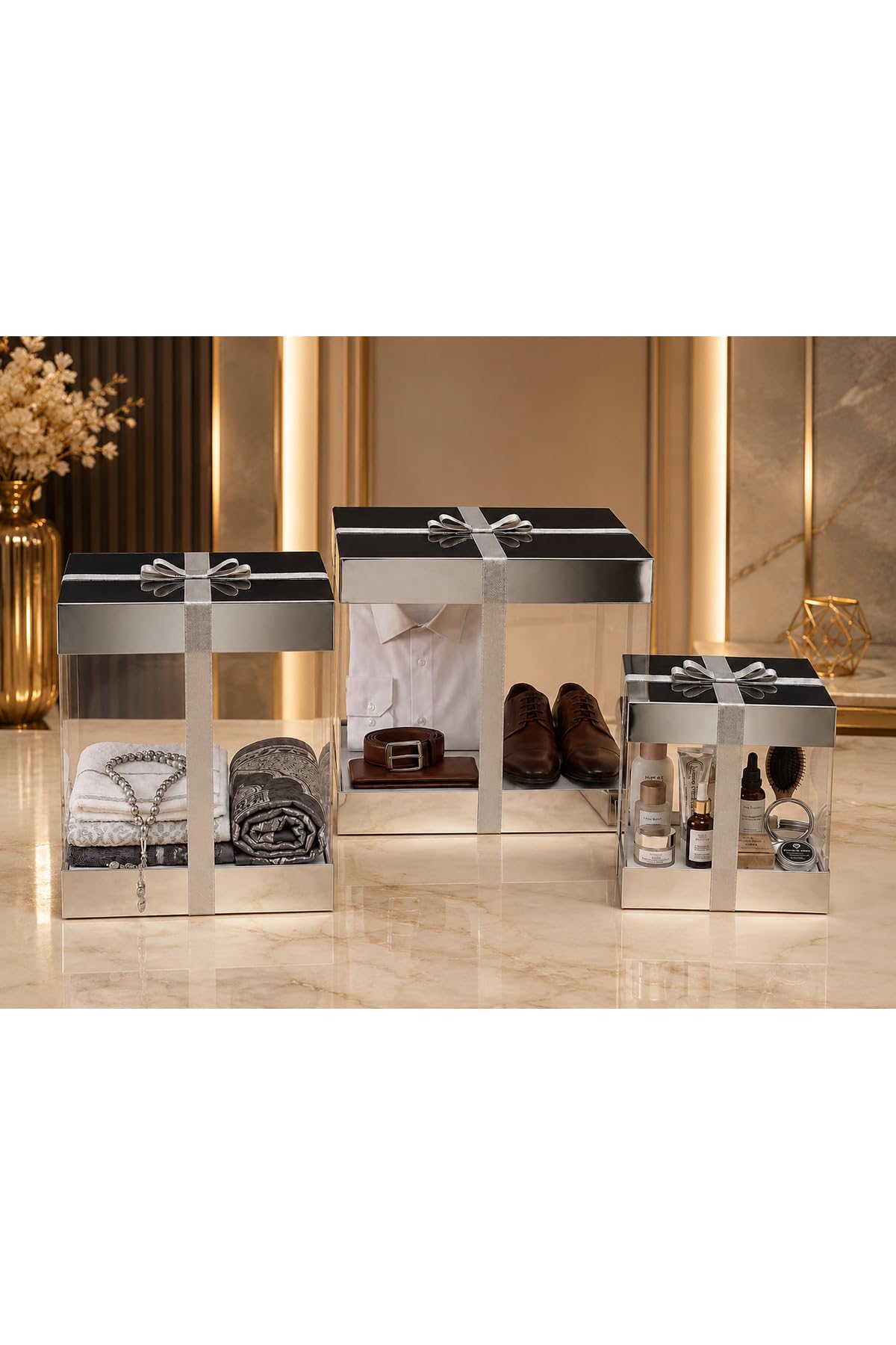 3-Piece Clear Acetate Gift Box Storage Organizer – Gray