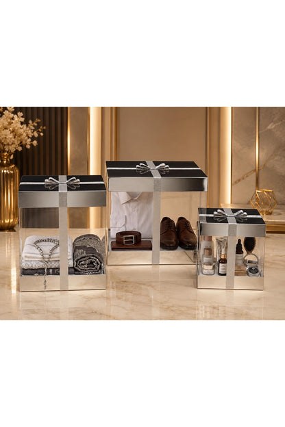 3-Piece Clear Acetate Gift Box Storage Organizer – Gray