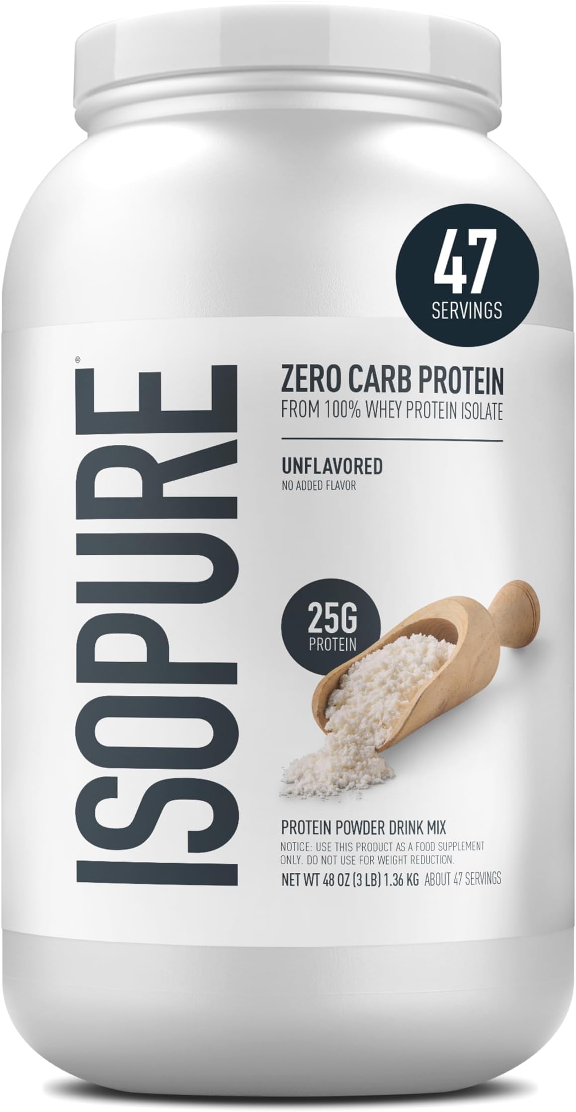 Isopure Unflavored Protein, 25g Whey Isolate, Zero Carb & Keto Friendly, 16 Servings