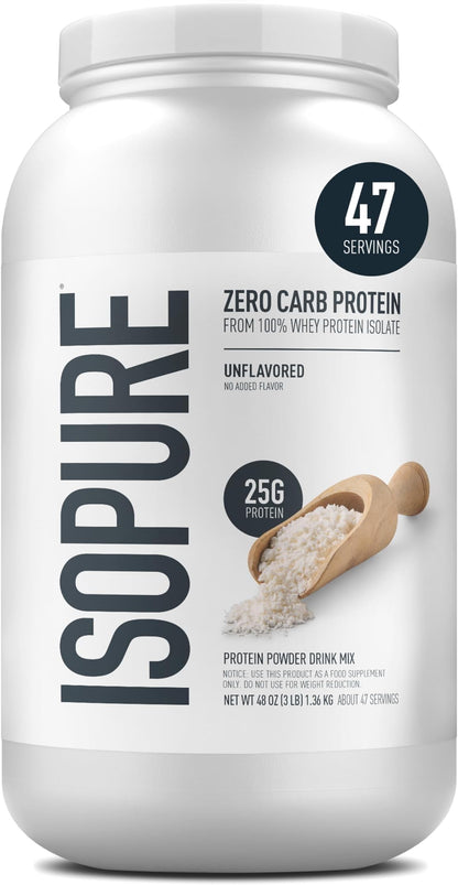 Isopure Unflavored Protein, 25g Whey Isolate, Zero Carb & Keto Friendly, 16 Servings