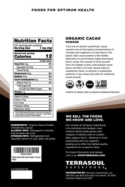 Raw Organic Cacao Powder – Keto & Vegan, 2 lb, 2 Pack