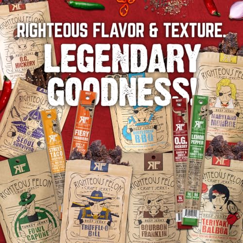 Righteous Felon Beef Jerky Snack, Gluten Free, High Protein, Low Calorie