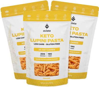 Keto Lupini Penne Pasta – 20g Protein, 3g Net Carbs, 3 Pack