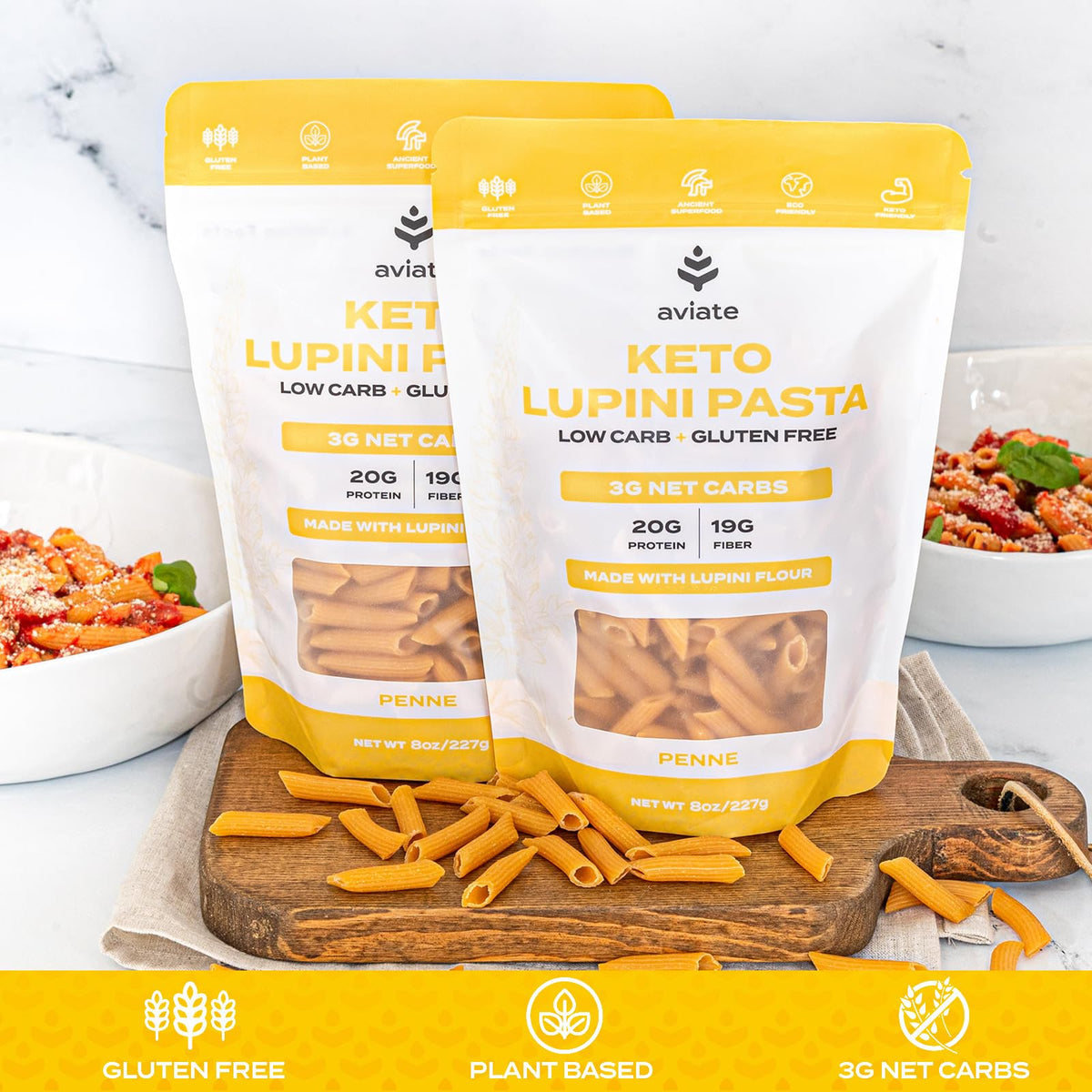 Keto Lupini Penne Pasta – 20g Protein, 3g Net Carbs, 3 Pack