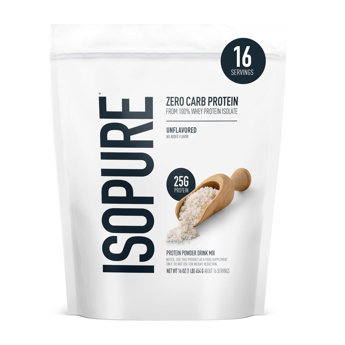 Isopure Unflavored Protein, 25g Whey Isolate, Zero Carb & Keto Friendly, 16 Servings
