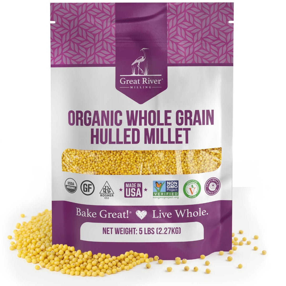 Great River Milling Organic Hulled Millet, Gluten Free Whole Grain