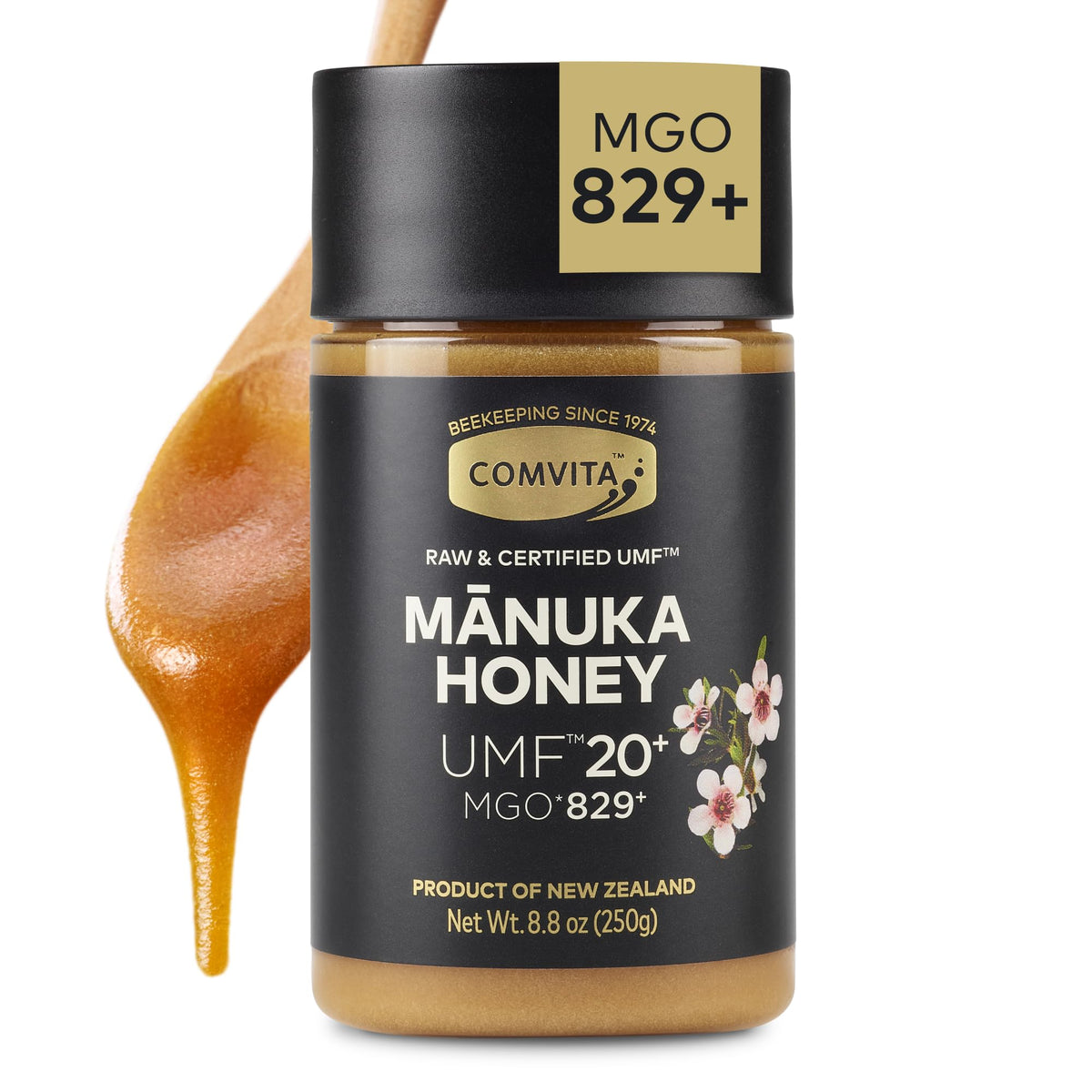 UMF 20+ Manuka Honey MGO 829+ – Pure & Unpasteurized, 8.8 oz