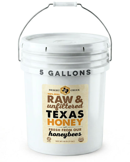 Raw Unfiltered Light Clover Honey by Desert Creek, 5 gallon (60lb), Product of USA