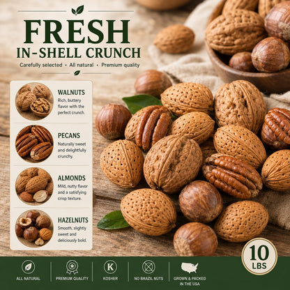 Premium Kosher Mixed Nuts in Shell, No Brazil Nuts – 10 lb