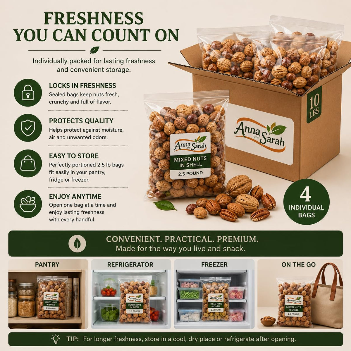 Premium Kosher Mixed Nuts in Shell, No Brazil Nuts – 10 lb