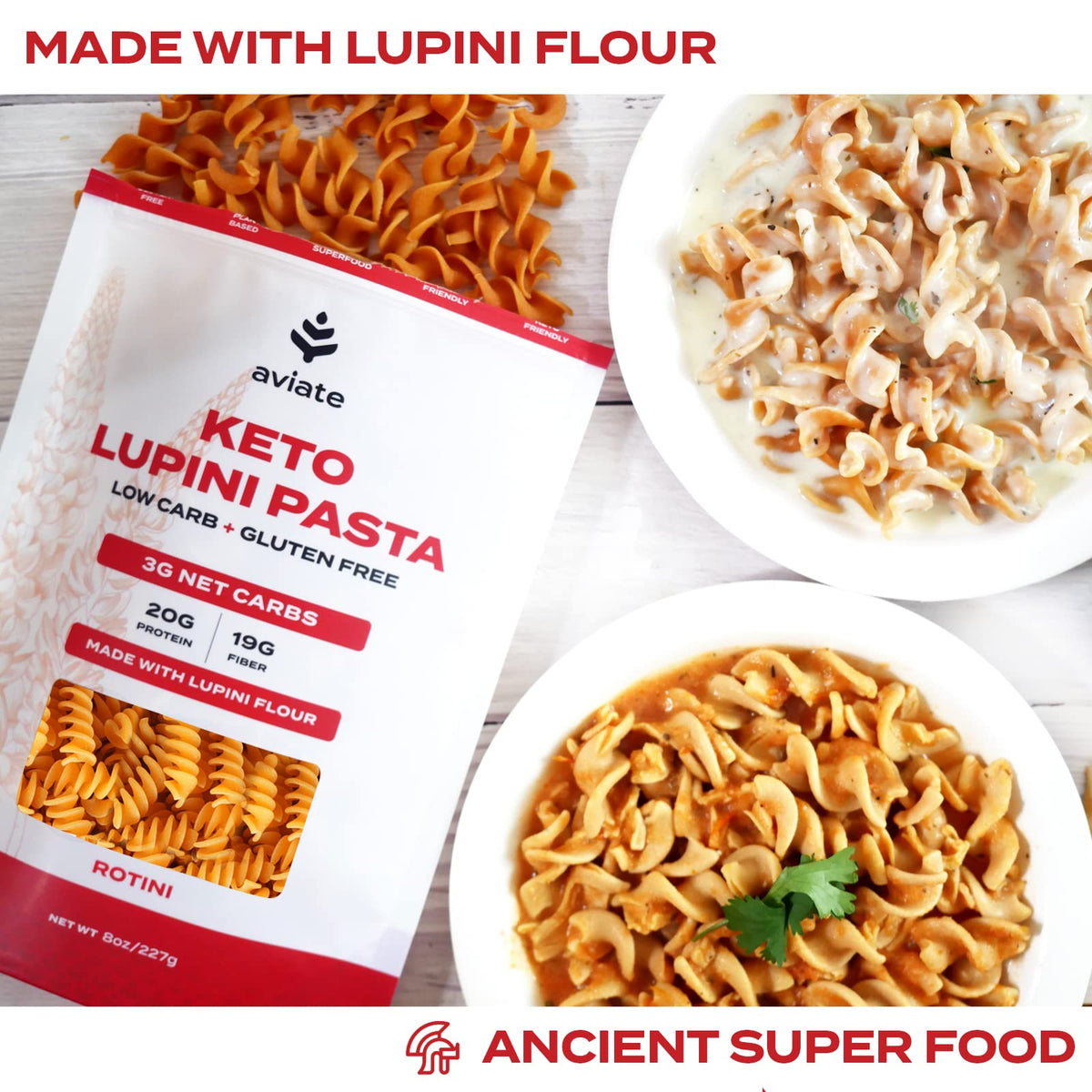 Keto Lupini Rotini Pasta – 20g Protein, 3g Net Carbs, 3 Pack
