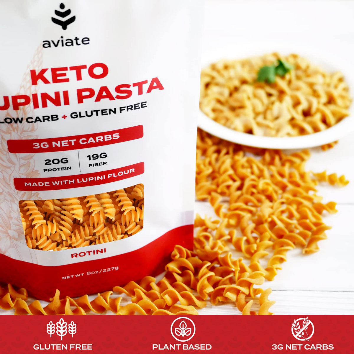 Keto Lupini Rotini Pasta – 20g Protein, 3g Net Carbs, 3 Pack