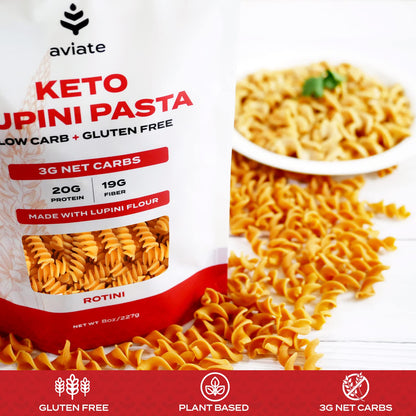 Keto Lupini Rotini Pasta – 20g Protein, 3g Net Carbs, 3 Pack