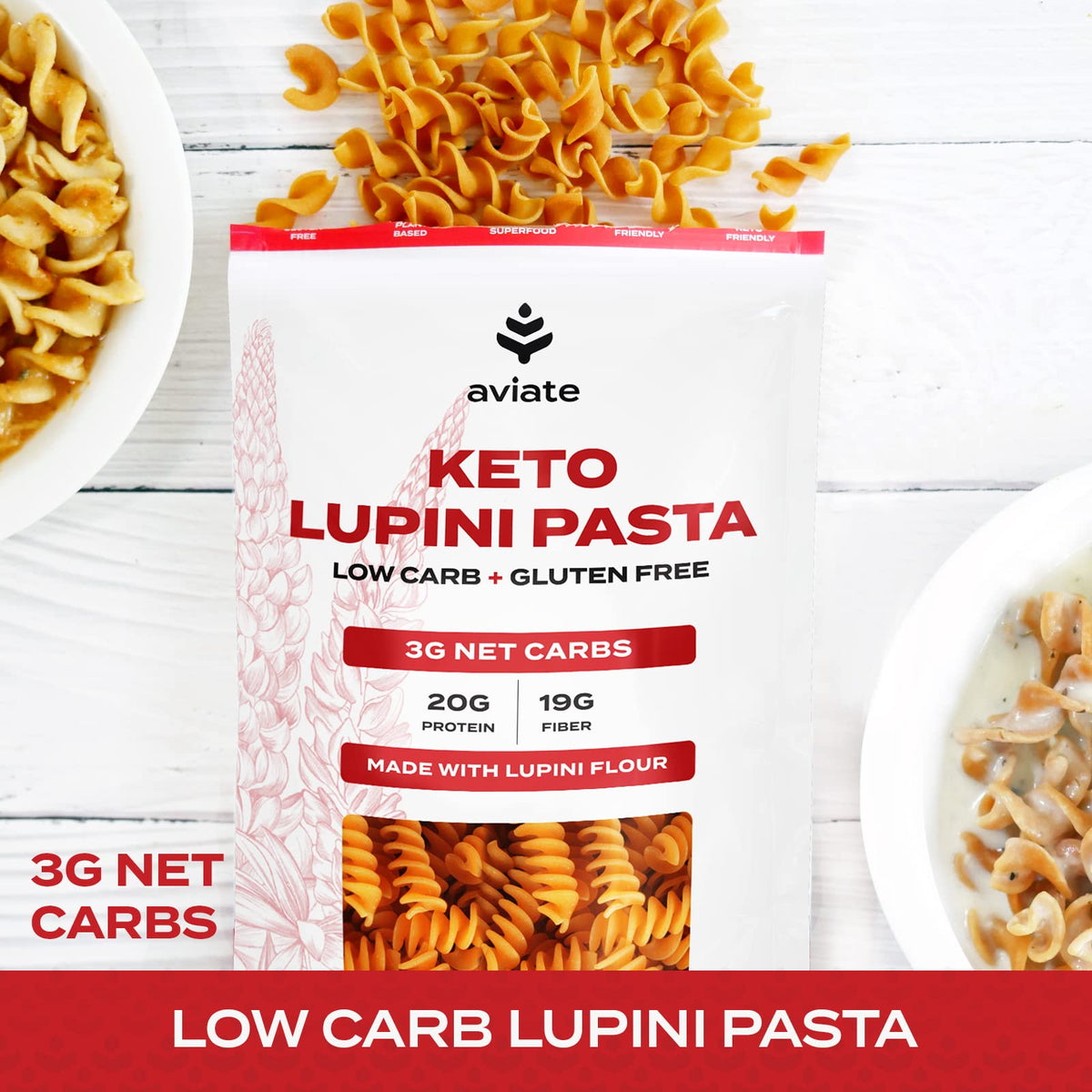 Keto Lupini Rotini Pasta – 20g Protein, 3g Net Carbs, 3 Pack