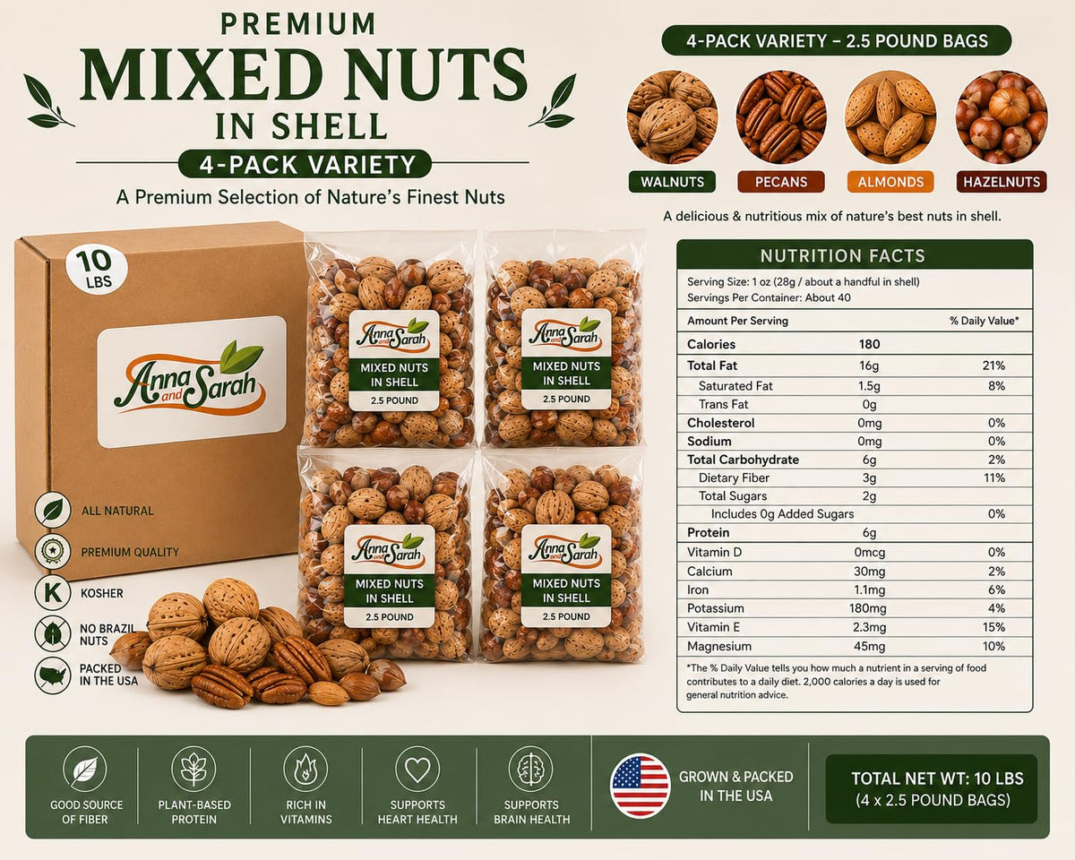 Premium Kosher Mixed Nuts in Shell, No Brazil Nuts – 10 lb