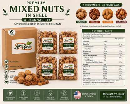 Premium Kosher Mixed Nuts in Shell, No Brazil Nuts – 10 lb