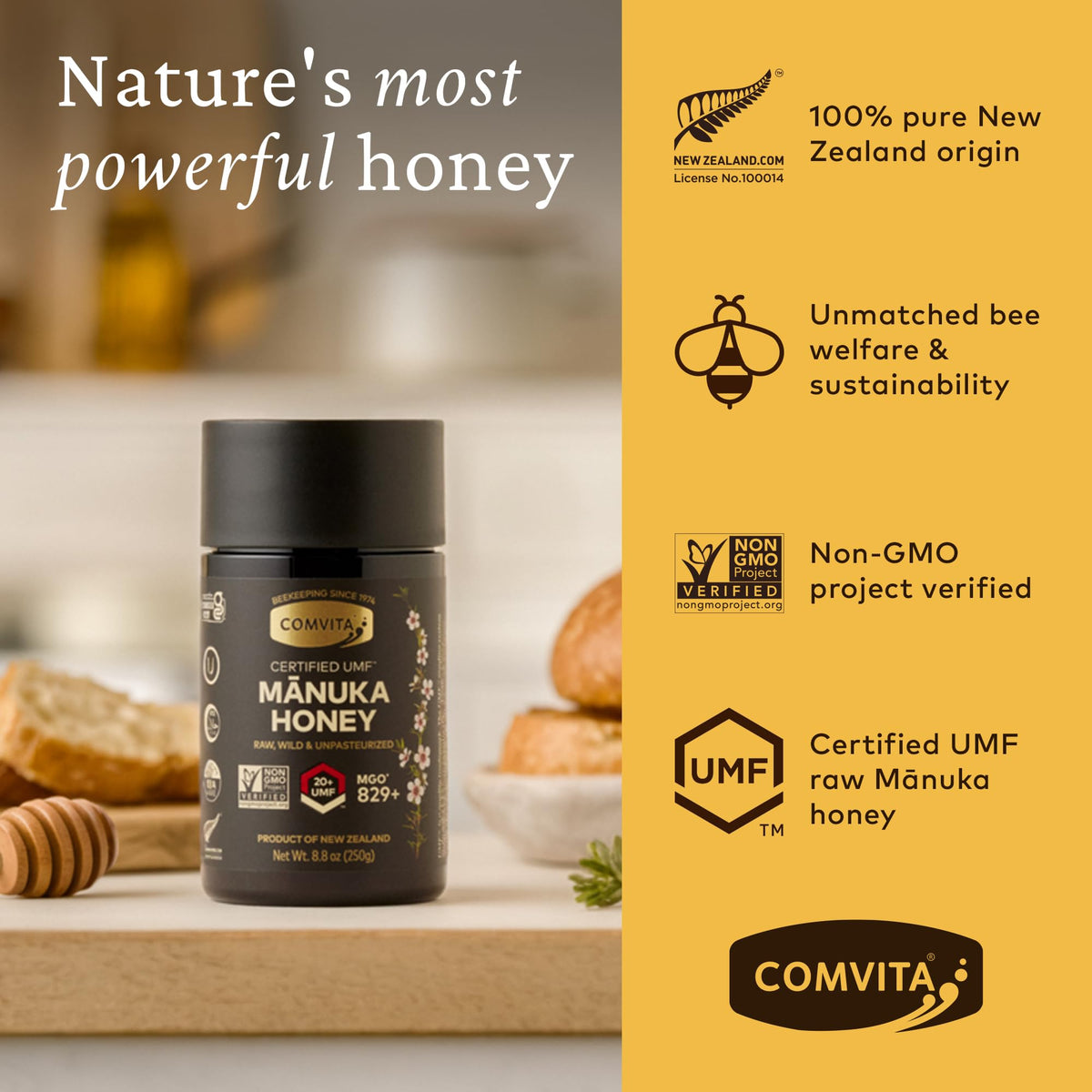 UMF 20+ Manuka Honey MGO 829+ – Pure & Unpasteurized, 8.8 oz