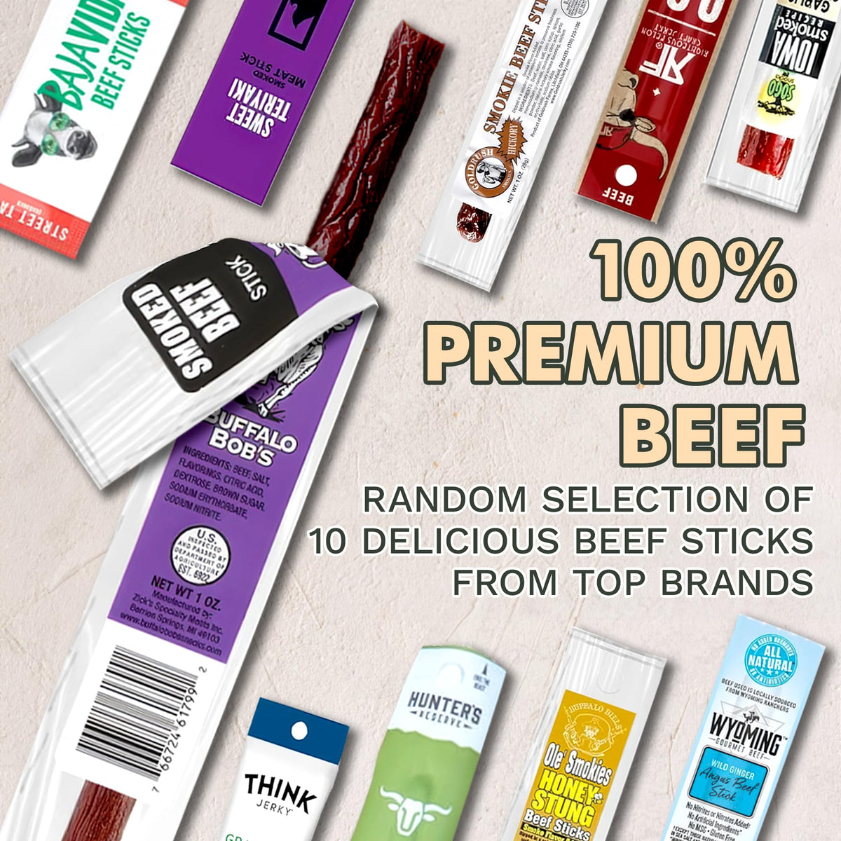 Gourmet Jerky Sampler – Spicy Meat Sticks, 10 Count