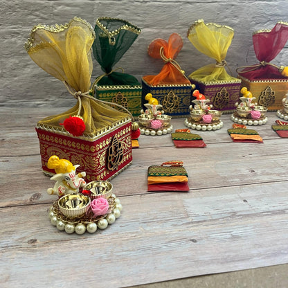 Ganesha Puja Gift Hamper – Potli Basket & Kumkum Holder