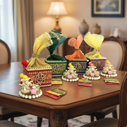 Ganesha Puja Gift Hamper – Potli Basket & Kumkum Holder