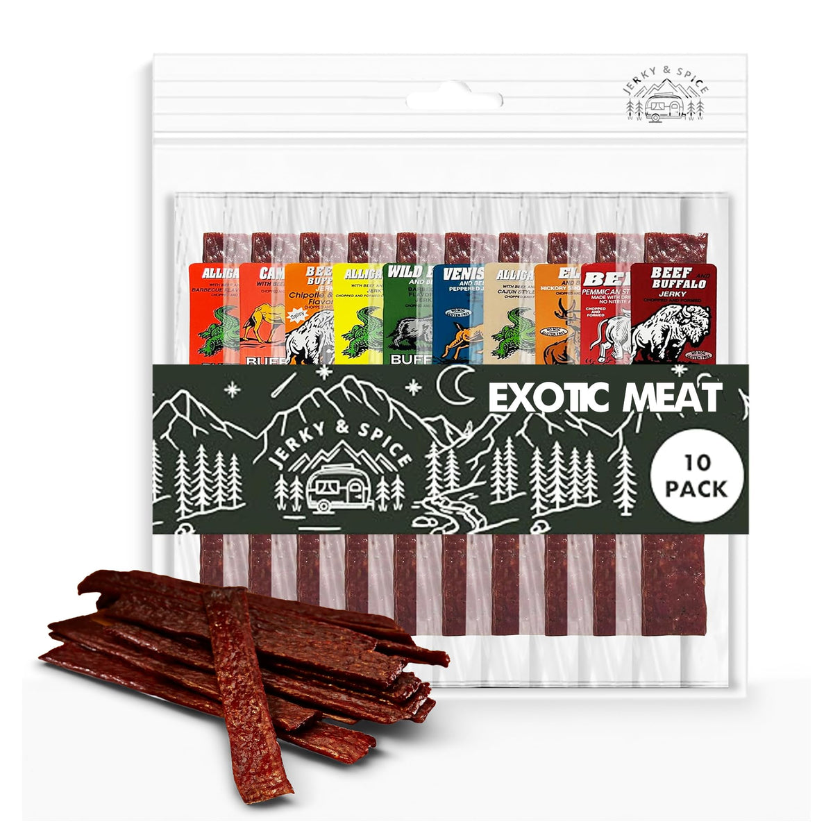 Gourmet Jerky Sampler – Spicy Meat Sticks, 10 Count