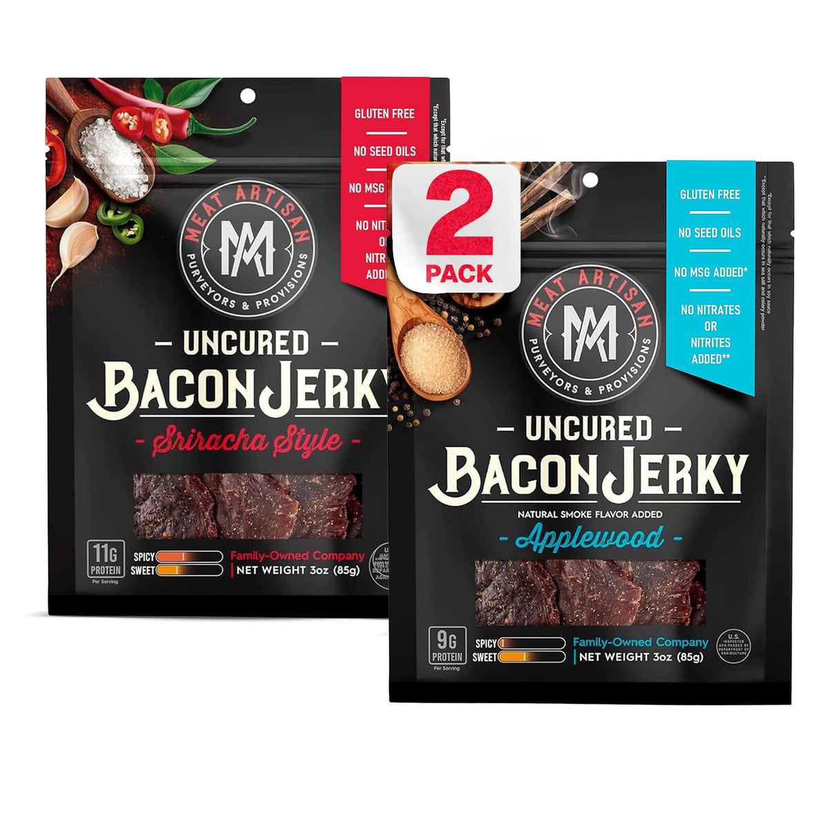 Meat Artisan Uncured Bacon Jerky | Premium Uncured Bacon | Gifts for Men