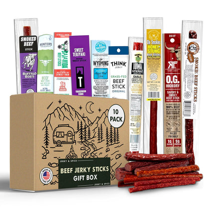Gourmet Jerky Sampler – Spicy Meat Sticks, 10 Count