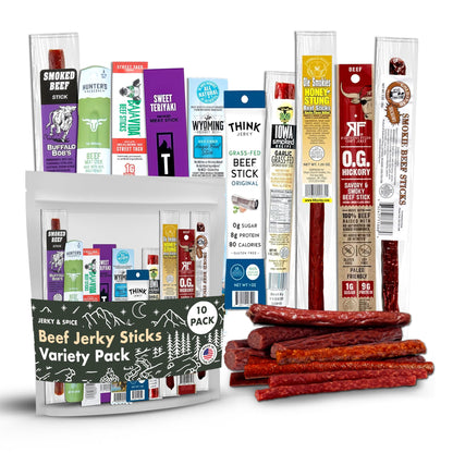 Gourmet Jerky Sampler – Spicy Meat Sticks, 10 Count