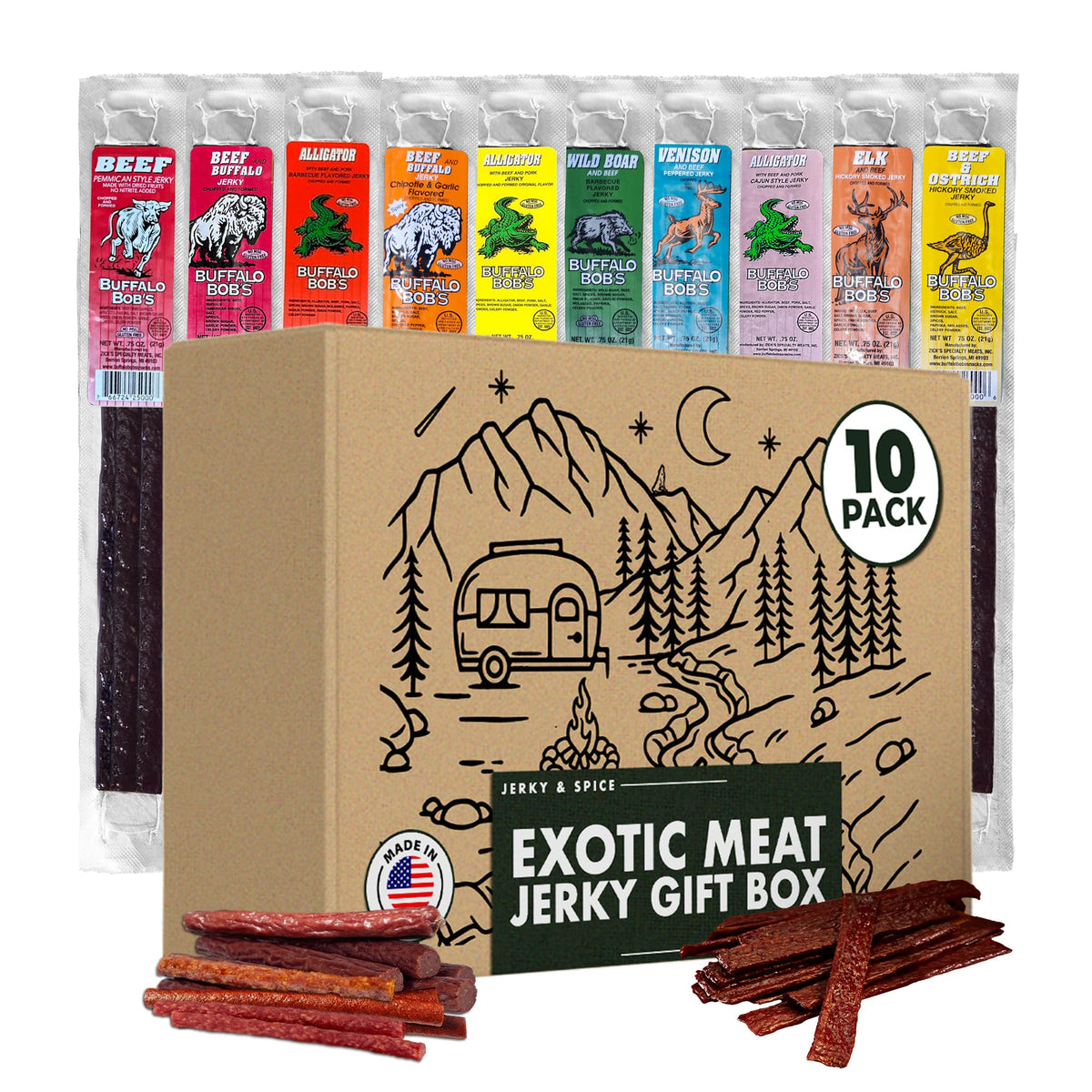 Gourmet Jerky Sampler – Spicy Meat Sticks, 10 Count