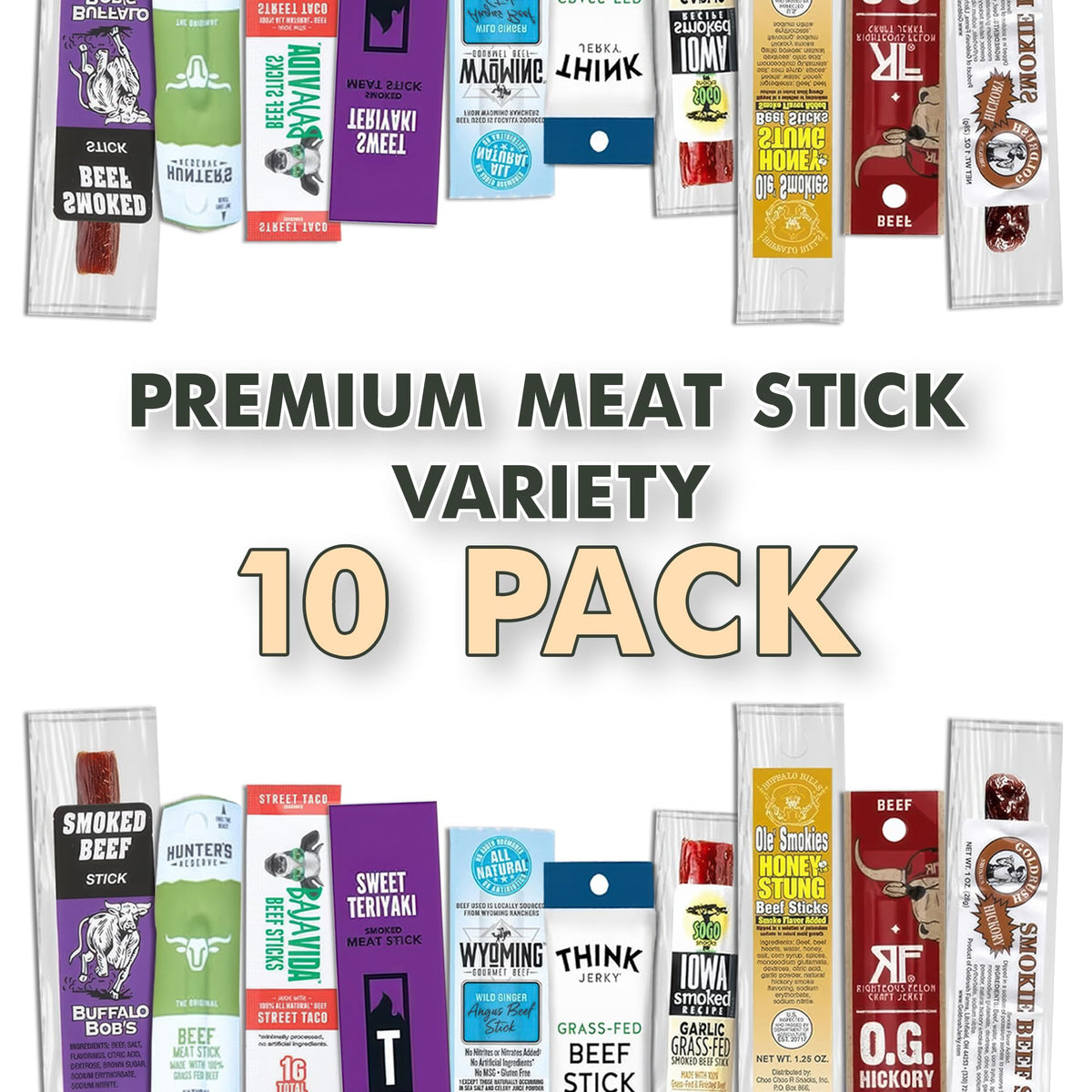 Gourmet Jerky Sampler – Spicy Meat Sticks, 10 Count