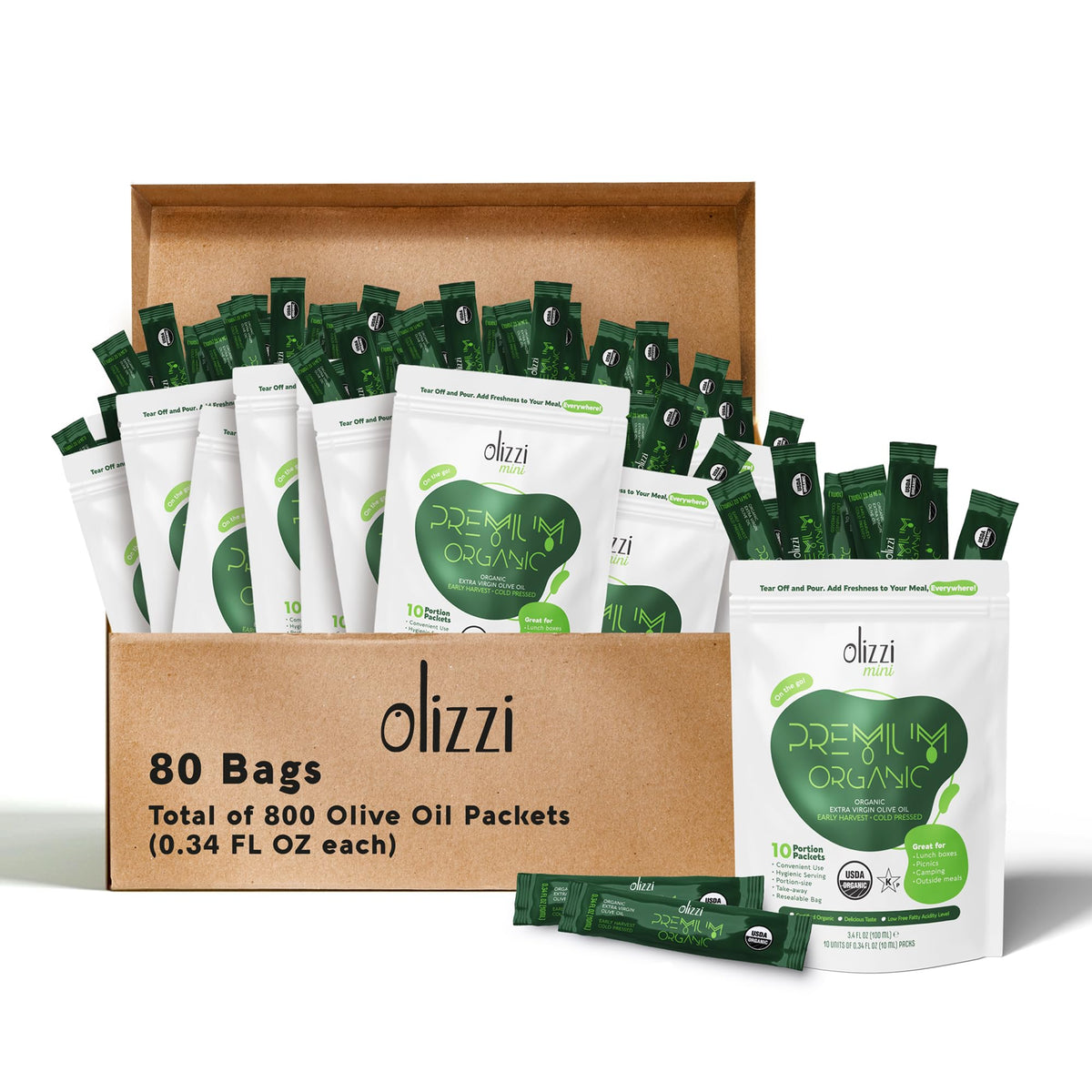 Premium Organic Extra Virgin Olive Oil Packets – 800 Serves