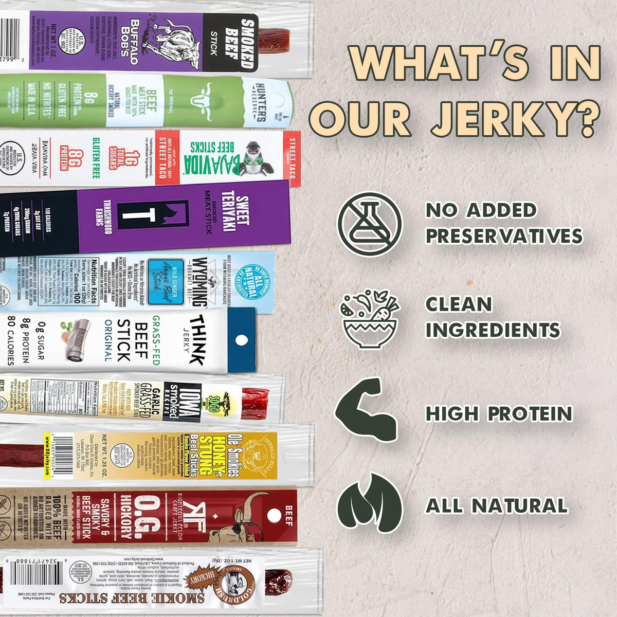Gourmet Jerky Sampler – Spicy Meat Sticks, 10 Count