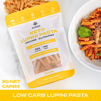 Keto Lupini Penne Pasta – 20g Protein, 3g Net Carbs, 3 Pack