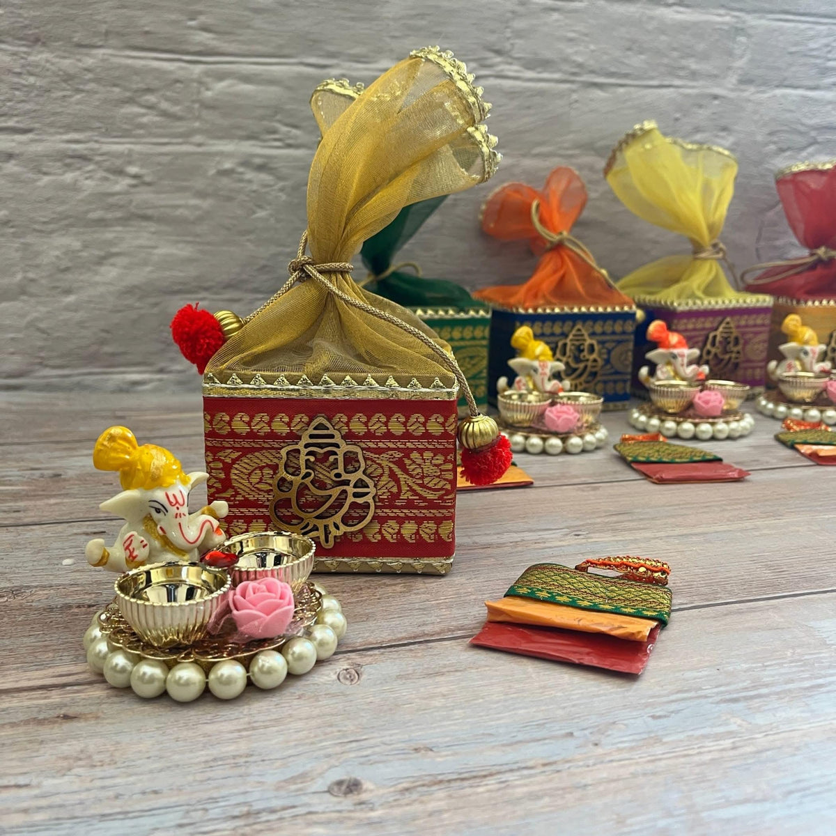 Ganesha Puja Gift Hamper – Potli Basket & Kumkum Holder