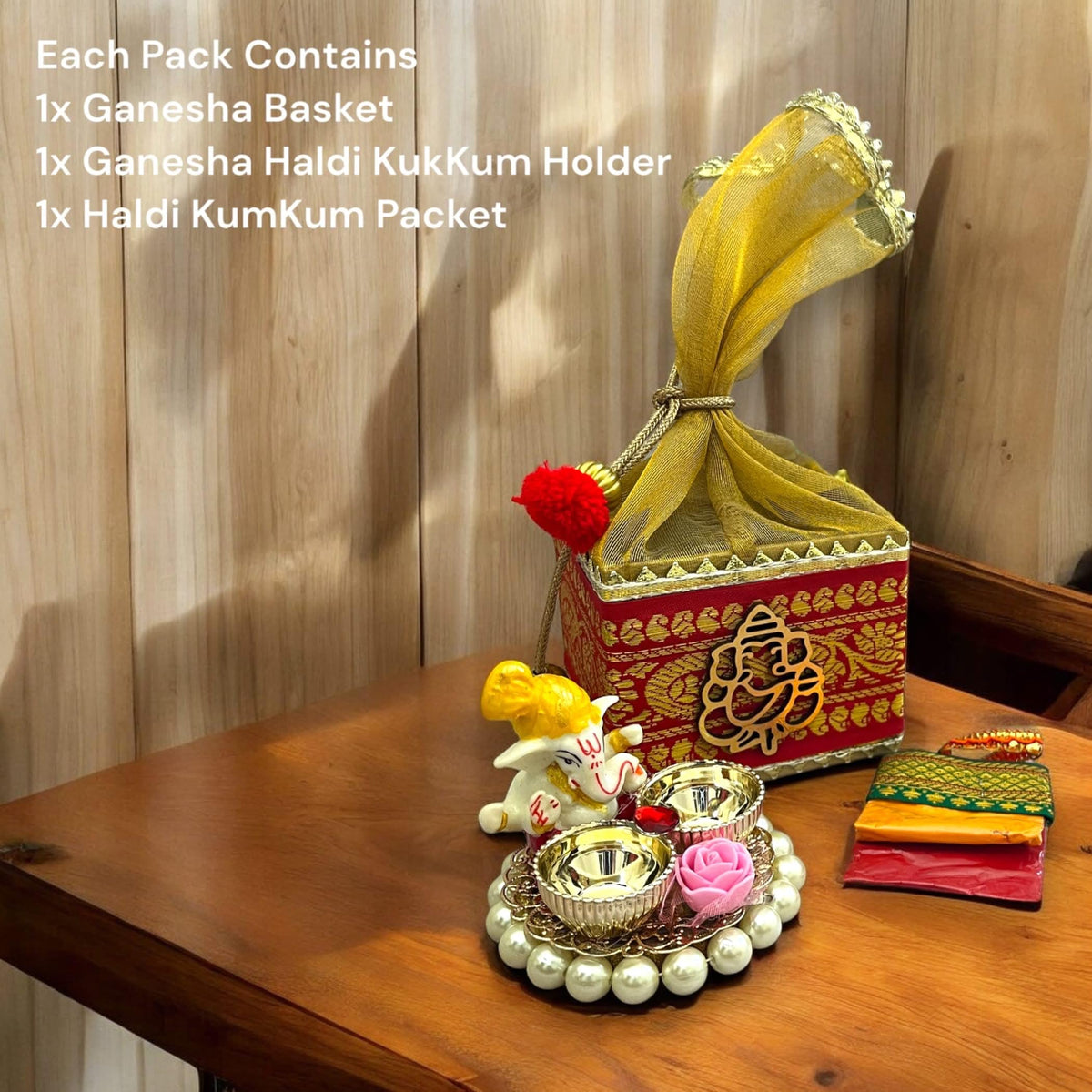 Ganesha Puja Gift Hamper – Potli Basket & Kumkum Holder