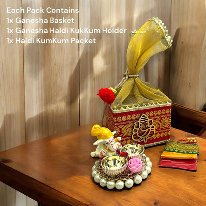 Ganesha Puja Gift Hamper – Potli Basket & Kumkum Holder
