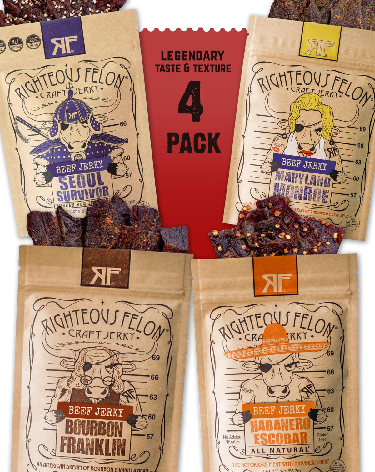 Righteous Felon Beef Jerky Snack, Gluten Free, High Protein, Low Calorie